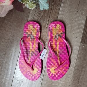 NWT Old Navy Watermelon Palm Print Pink Flip Flops Sandals Women's Size 7